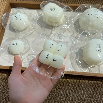 Handmade Cute Rice & Seal Mochi Squishy Toy - Soft ASMR Stress Relief 4-Connected Sticky Rice (~70g)