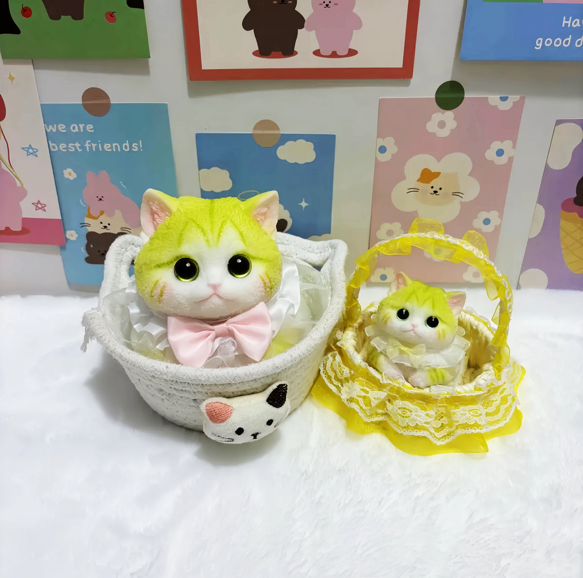 Chubby Cat Squishy: Handcrafted Silicone Stress Relief Apple Green (Lg & Sm)