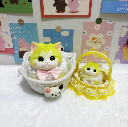Chubby Cat Squishy: Handcrafted Silicone Stress Relief Apple Green (Lg & Sm)