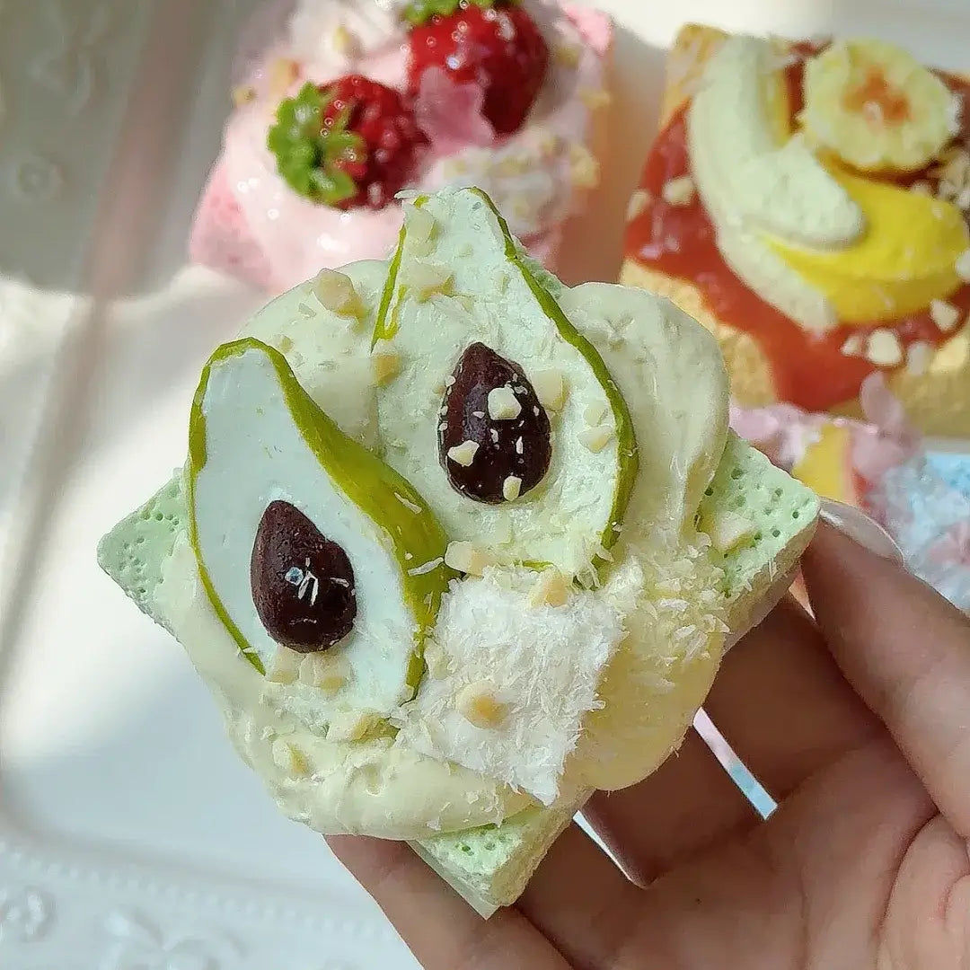 Handmade Realistic Fruit Toast & Milk Tea Silicone Stress Relief Squishy Toy Avocado 1
