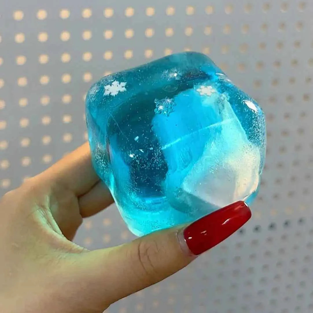 Cube Crystal Jelly Squishy – Blue Snowflake Filled Jelly