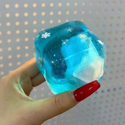 Cube Crystal Jelly Squishy – Blue Snowflake Filled Jelly