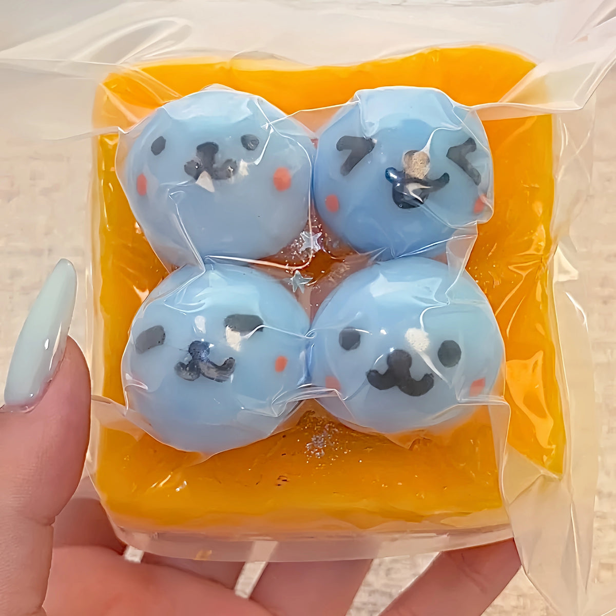 Candy-Shell Lava Toast Squishy – Blueberry Crunchy Shell Bursting Toast