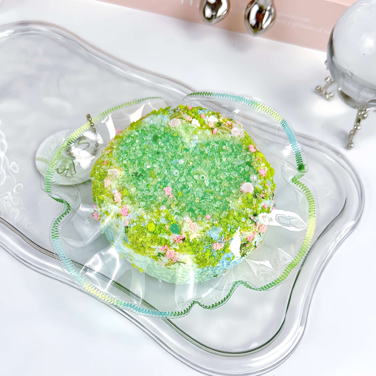 Clear silicone squishy Emerald Fantasy Butterfly Pool with water burst and crushed ice effects