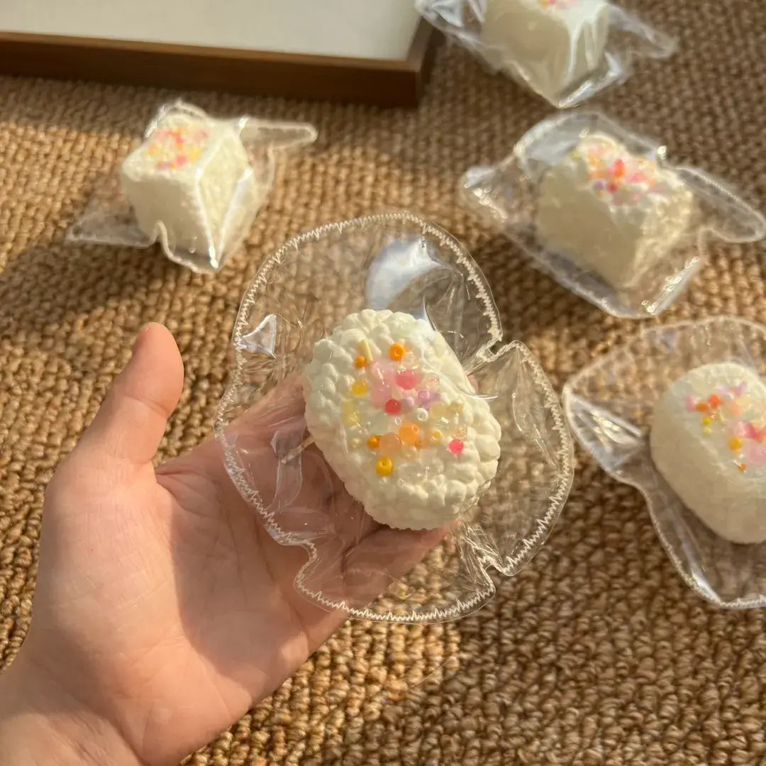 Handmade Mini Almond Pudding Squishy | Realistic Dessert Silicone Fidget Toy Candy Miniature Rice Crispy Cake(approx. 110g)