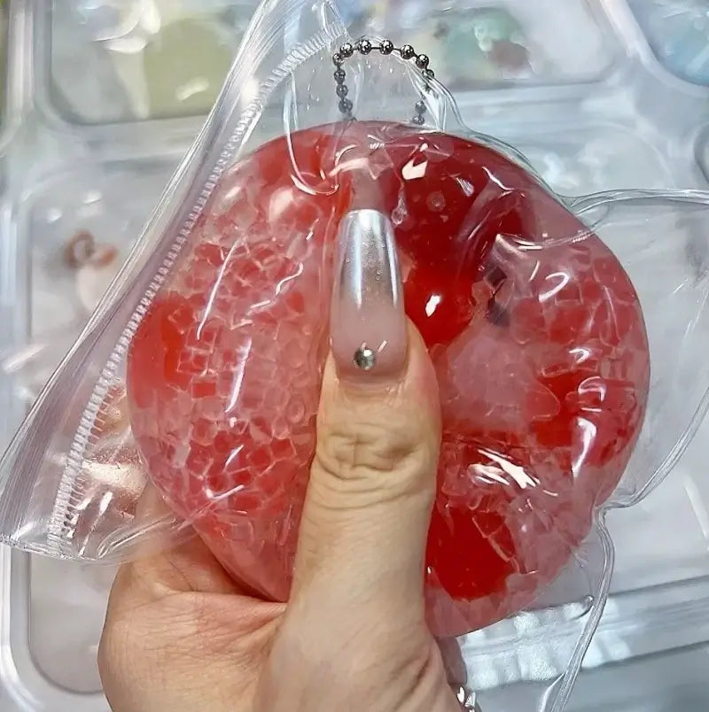 Chiboki Ice Crackle, Slushie & Jam Series Sensory Squishy Toys Cherry Slushie Hard Candy (with Soft Cherry)