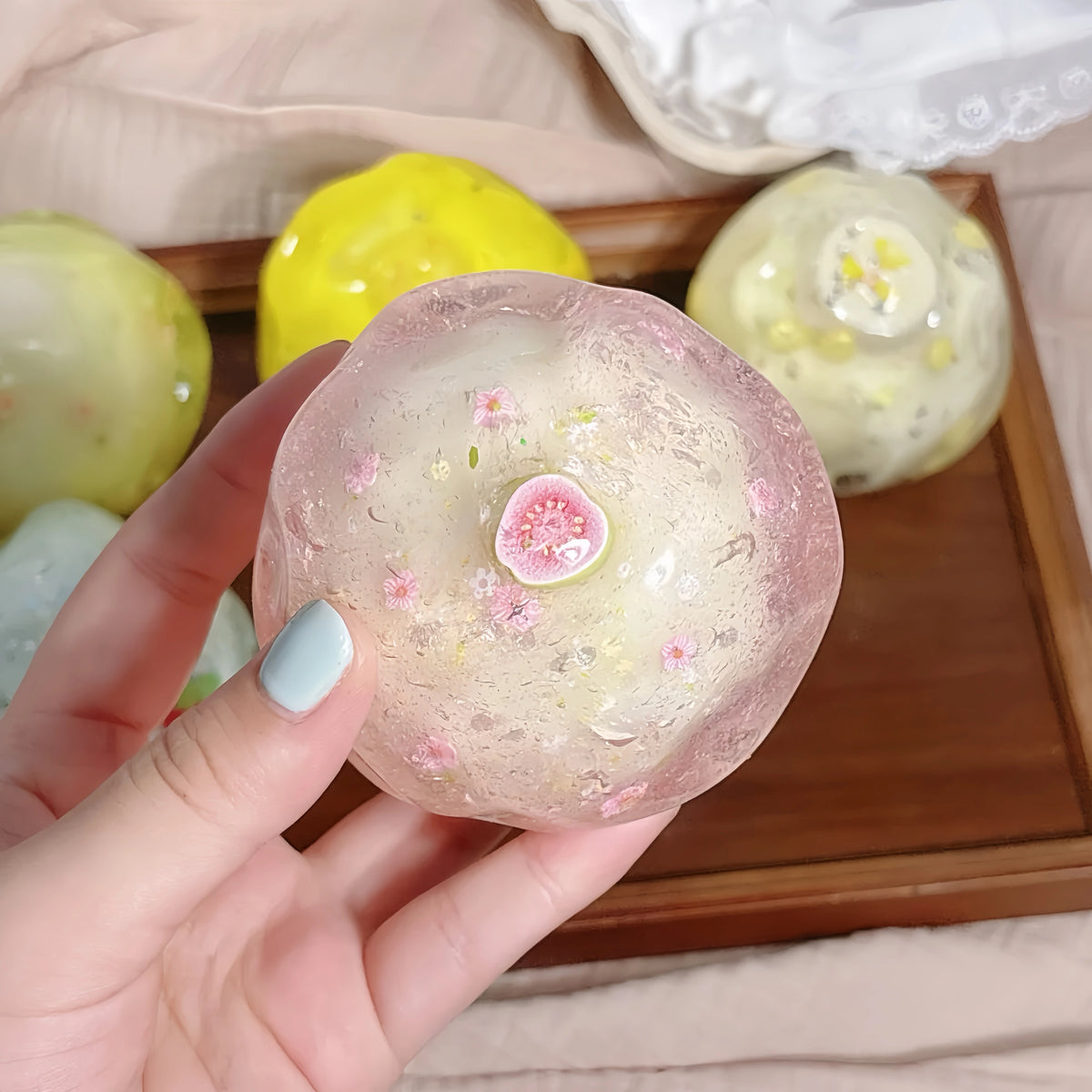 Coconut Fruit Crunchy Shell Squishy – Dusty Pink Guava & Coconut Squishy