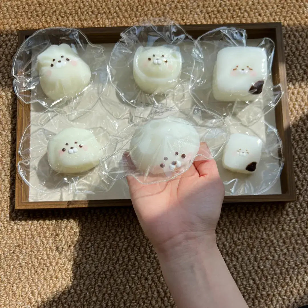 Handmade Cute Rice & Seal Mochi Squishy Toy - Soft ASMR Stress Relief Glutinous Rice Seal Steamed Buns 122g
