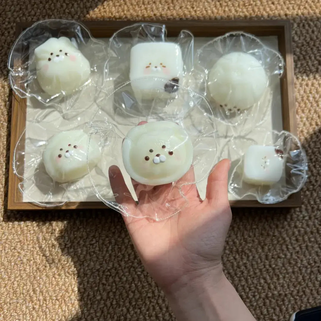 Handmade Cute Rice & Seal Mochi Squishy Toy - Soft ASMR Stress Relief Glutinous Rice Seal Wontons 120g