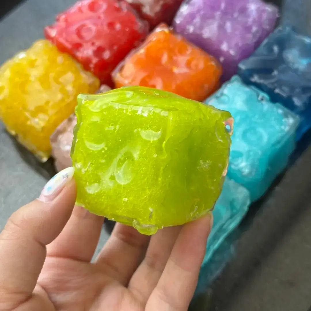 Handmade Mini Cheese Cube Squishy - Slush Filled Sensory Fidget Toy Green Slushie
