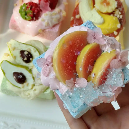 Handmade Realistic Fruit Toast & Milk Tea Silicone Stress Relief Squishy Toy Guava