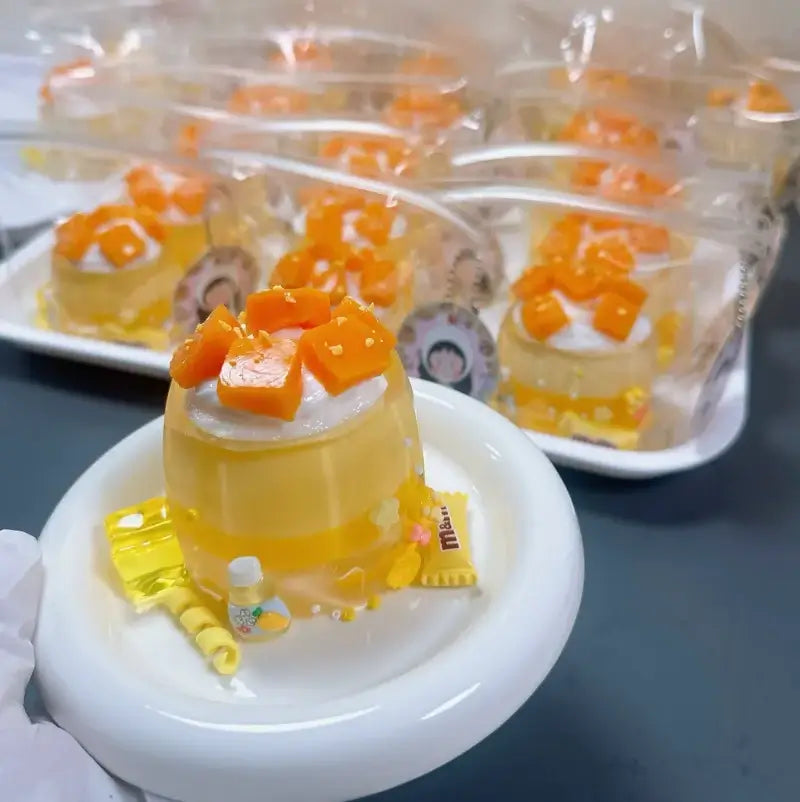 Handmade Silicone Food Squishy - Fruit Jars & Boba Tea Collection Mango Cup (with accessories)