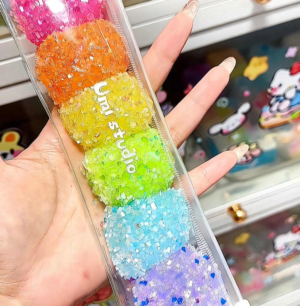 Kawaii Sparkly Rainbow Heart & Mini Ball Squishy Fidget Toys Mini Rainbow Ball