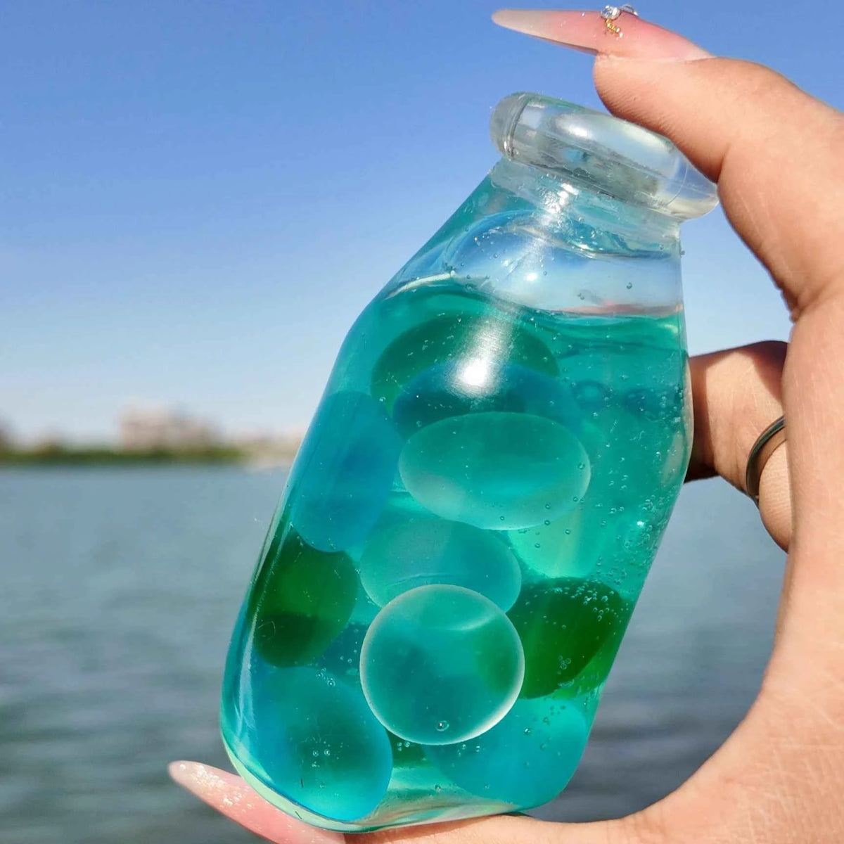 [CHIBOKI]Clear Bottle Squishy Ball – Handmade Stress Relief Desk Toy | Clear Bottle