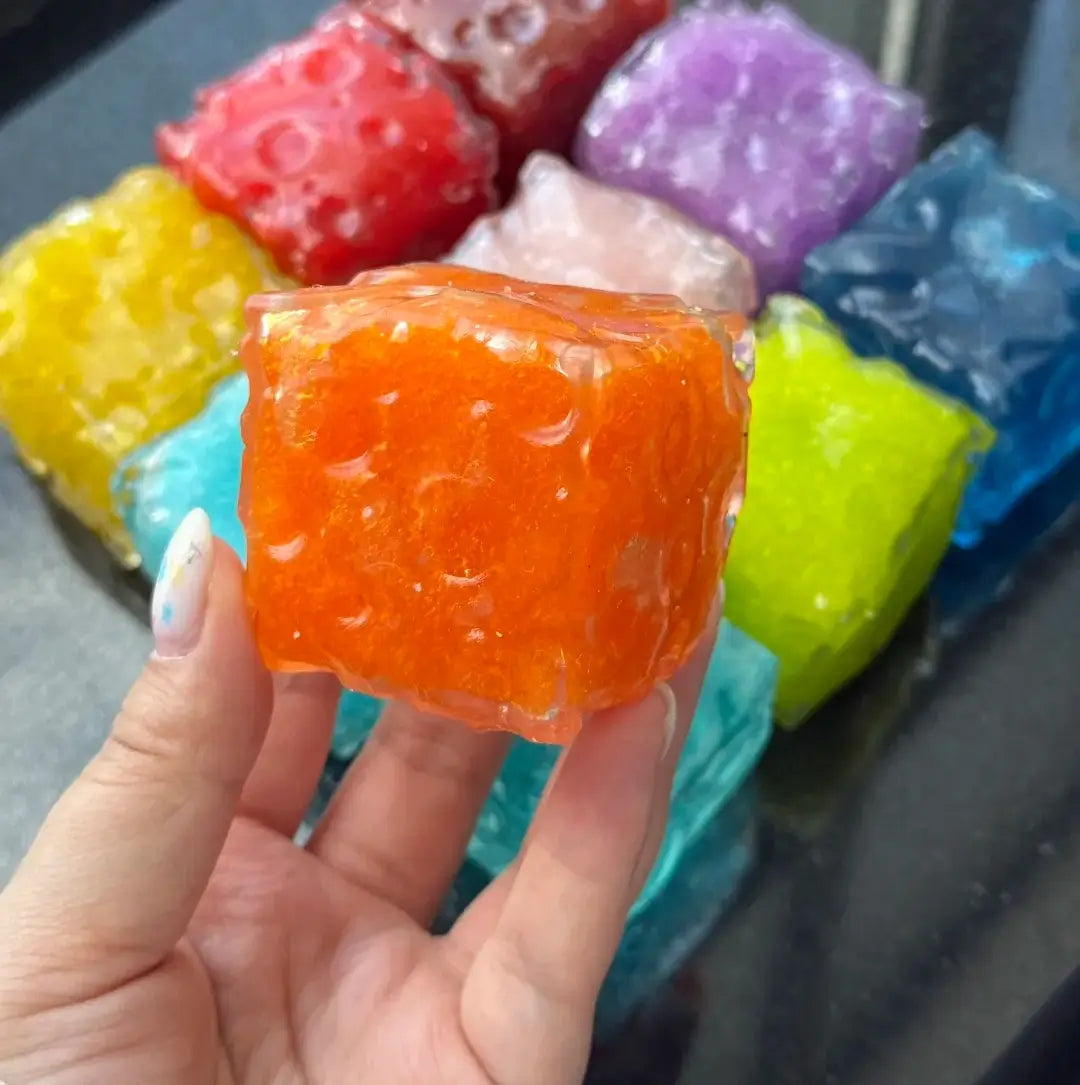 Handmade Mini Cheese Cube Squishy - Slush Filled Sensory Fidget Toy Orange Slushie