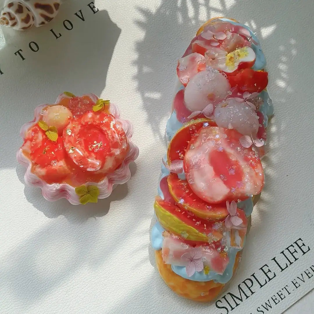 Handmade Realistic Fruit Toast & Milk Tea Silicone Stress Relief Squishy Toy Peach Baguette