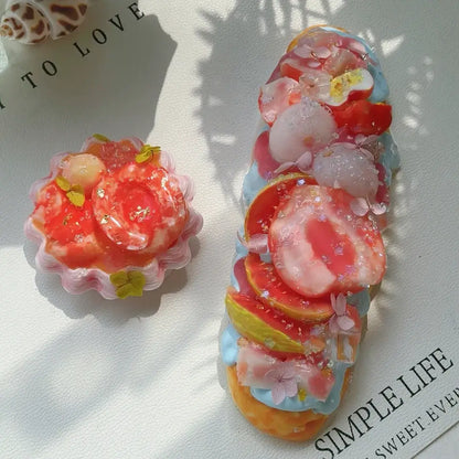 Handmade Realistic Fruit Toast & Milk Tea Silicone Stress Relief Squishy Toy Peach Baguette