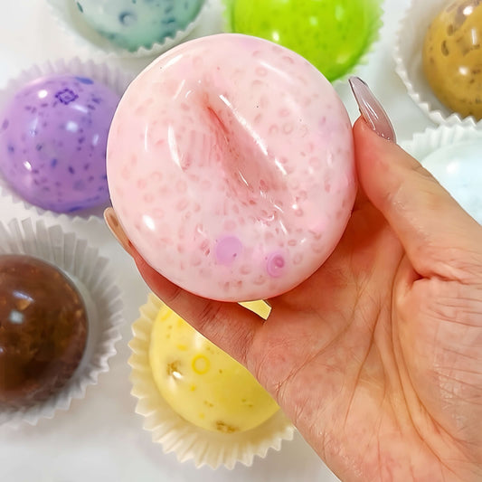 
CHIBOKI handmade peach boba cream stress relief squishy ball - soft, non-toxic, great for sensory play.