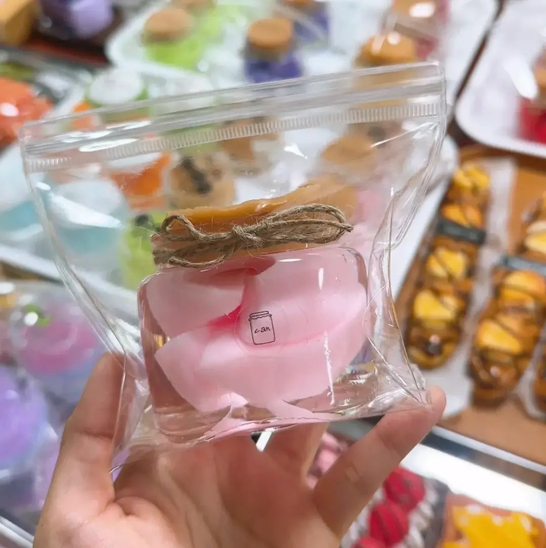 Handmade Silicone Food Squishy - Fruit Jars & Boba Tea Collection Peach Can