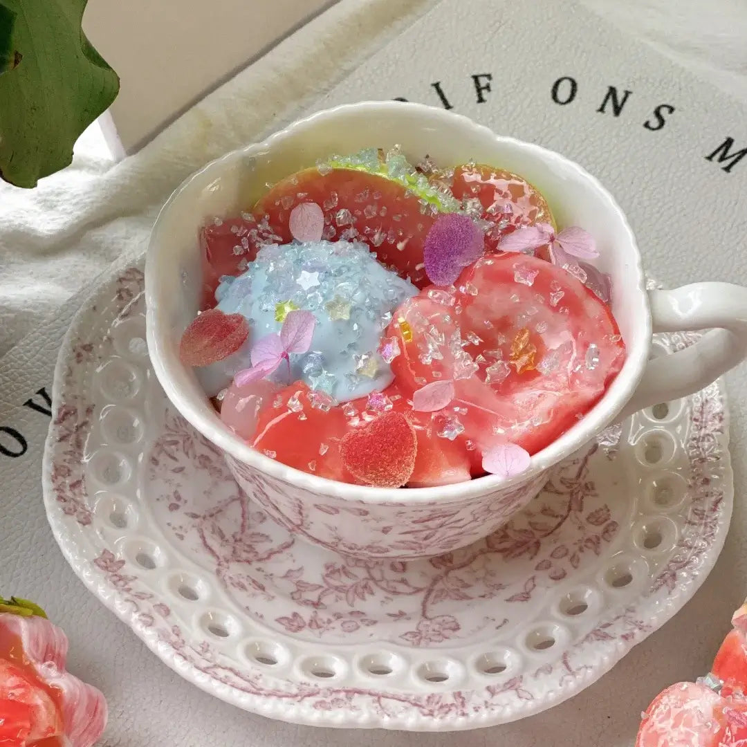 Handmade Realistic Fruit Toast & Milk Tea Silicone Stress Relief Squishy Toy Peach Cup