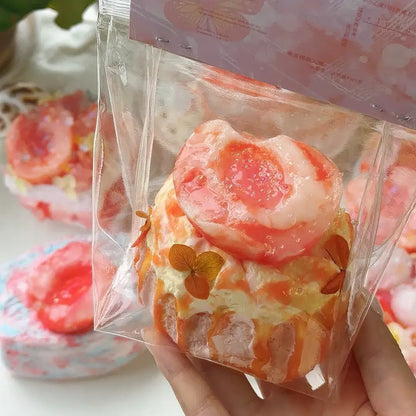 Handmade Realistic Fruit Toast & Milk Tea Silicone Stress Relief Squishy Toy Peach Polo Bun