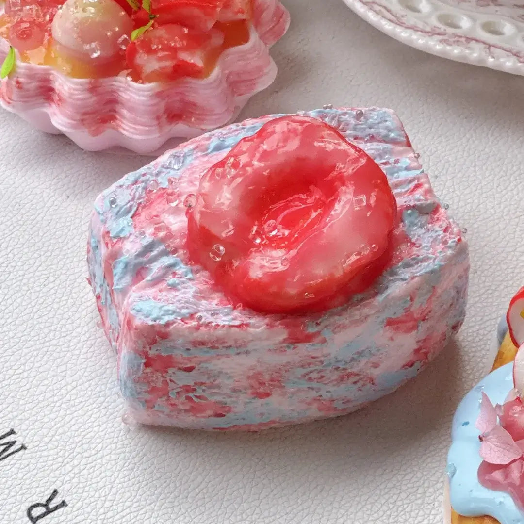 Handmade Realistic Fruit Toast & Milk Tea Silicone Stress Relief Squishy Toy Peach Sandwich