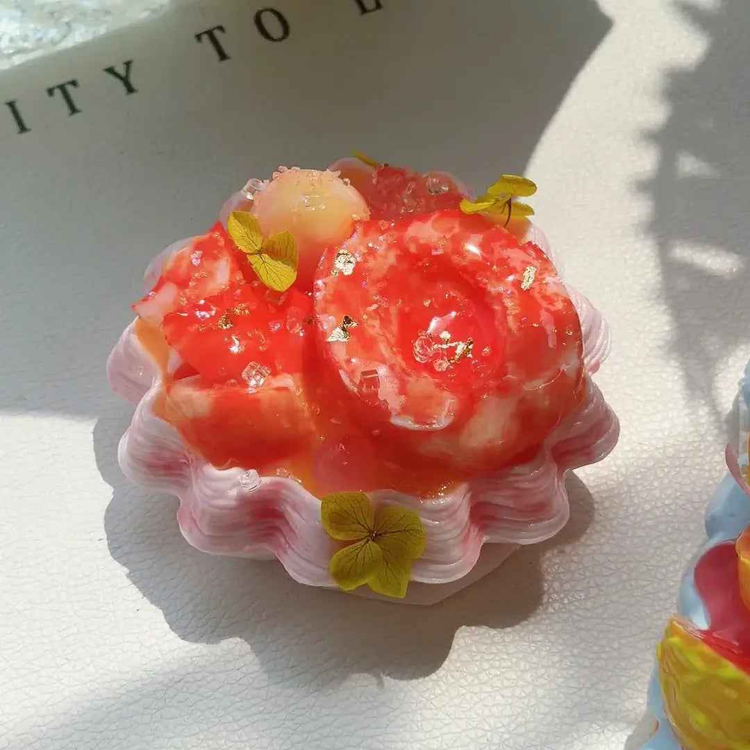 Handmade Realistic Fruit Toast & Milk Tea Silicone Stress Relief Squishy Toy Peach Tart