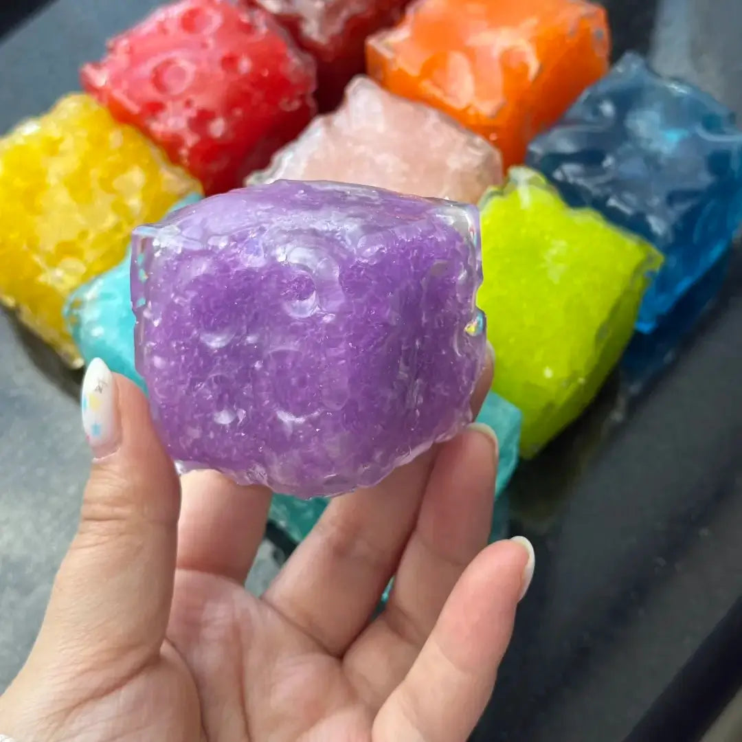 Handmade Mini Cheese Cube Squishy - Slush Filled Sensory Fidget Toy Purple Slushie