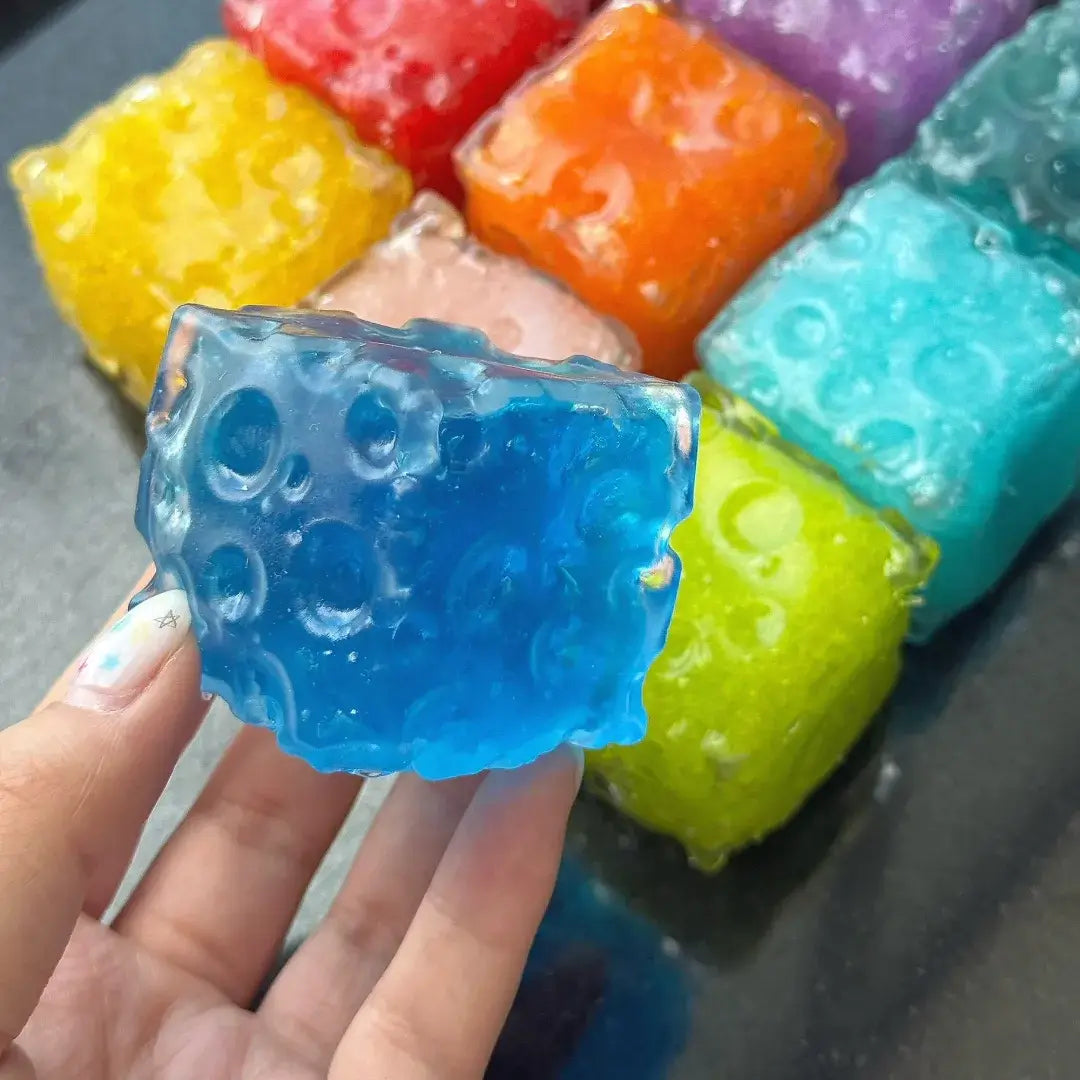 Handmade Mini Cheese Cube Squishy - Slush Filled Sensory Fidget Toy Royal Blue Vaseline