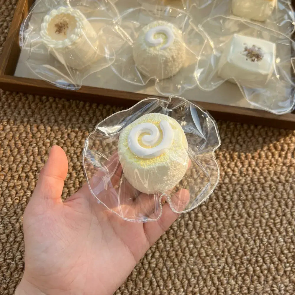 Handmade Mini Dessert Cake Squishy | Realistic Bakery Silicone Fidget Toy Soy Milk Cream Roll 110g
