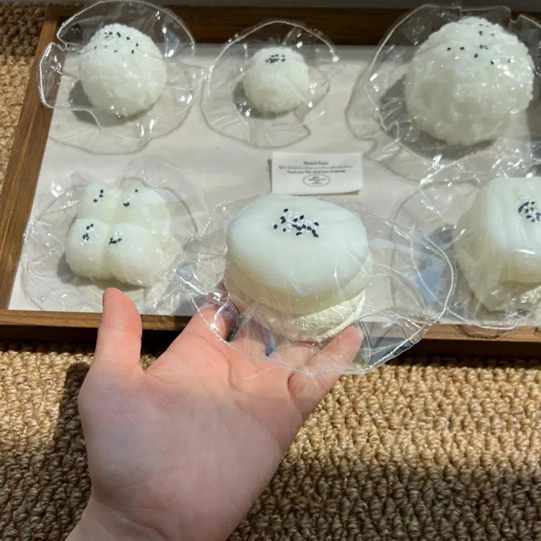 Handmade Cute Rice & Seal Mochi Squishy Toy - Soft ASMR Stress Relief Stacked Sticky Rice Cake (~130g)