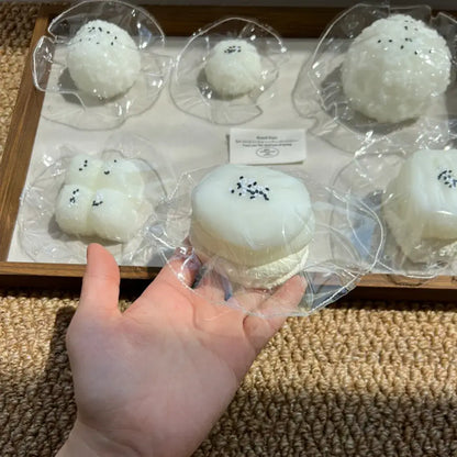 Handmade Cute Rice & Seal Mochi Squishy Toy - Soft ASMR Stress Relief Stacked Sticky Rice Cake (~130g)