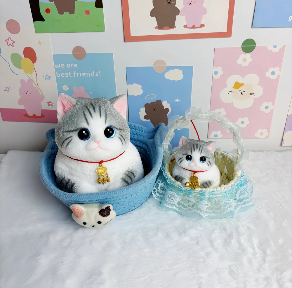 Chubby Cat Squishy: Handcrafted Silicone Stress Relief Tabby Cat (Lg & Sm)