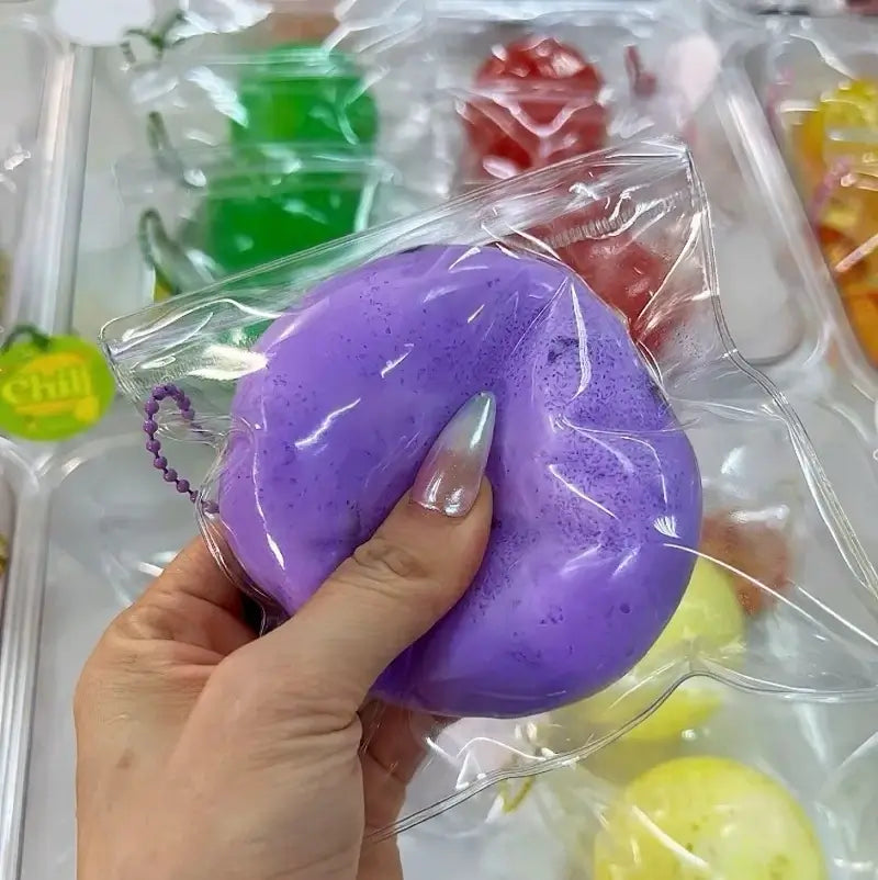 Chiboki Ice Crackle, Slushie & Jam Series Sensory Squishy Toys Taro Slushie (with Soft Taro Pieces)
