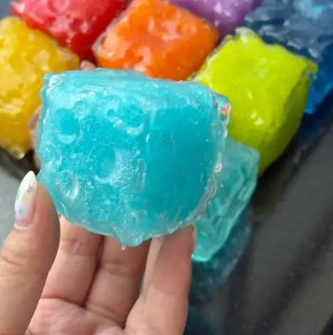 Handmade Mini Cheese Cube Squishy - Slush Filled Sensory Fidget Toy Blue Slushie